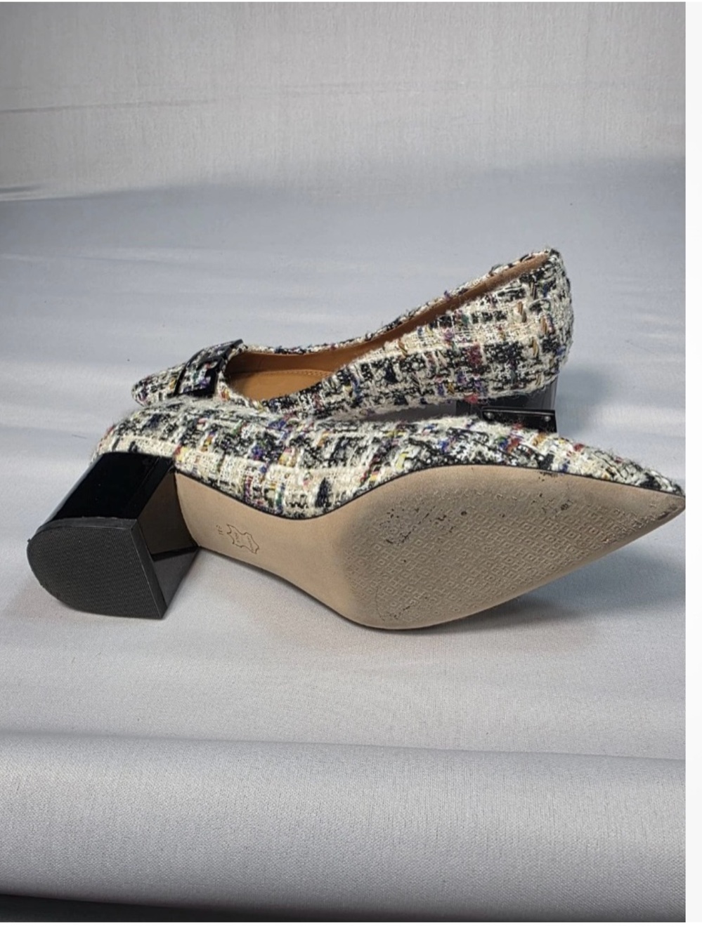 Tory Burch Multicolor Tweed Pointed Flats with Logo Accent - Picture 3 of 3